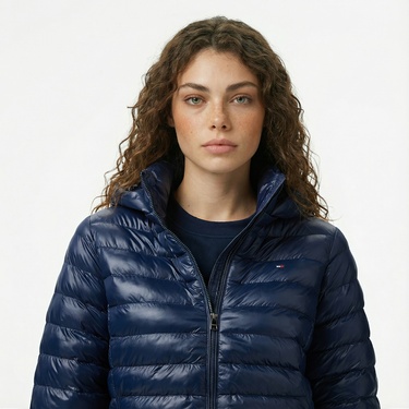  Tommy Hilfiger Padded Slim Kadın Puffer Lacivert Mont