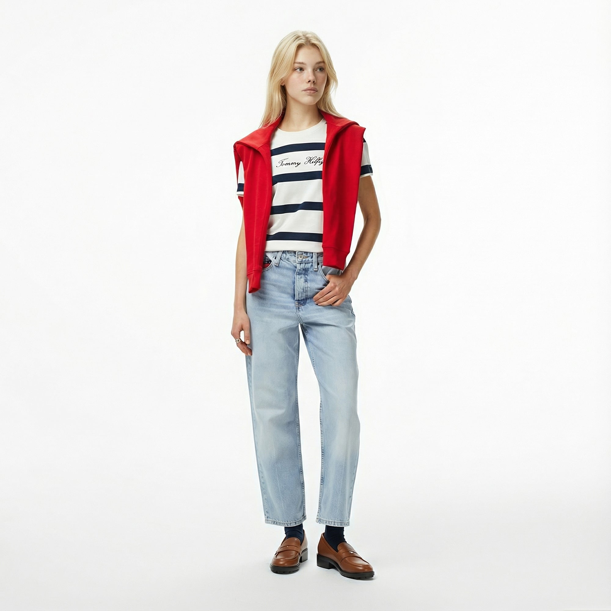 Tommy Hilfiger Script Regular Kadın Mavi T-Shirt