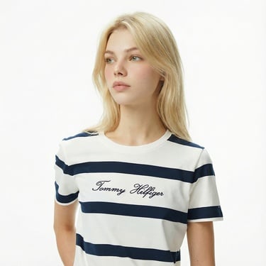  Tommy Hilfiger Script Regular Kadın Mavi T-Shirt