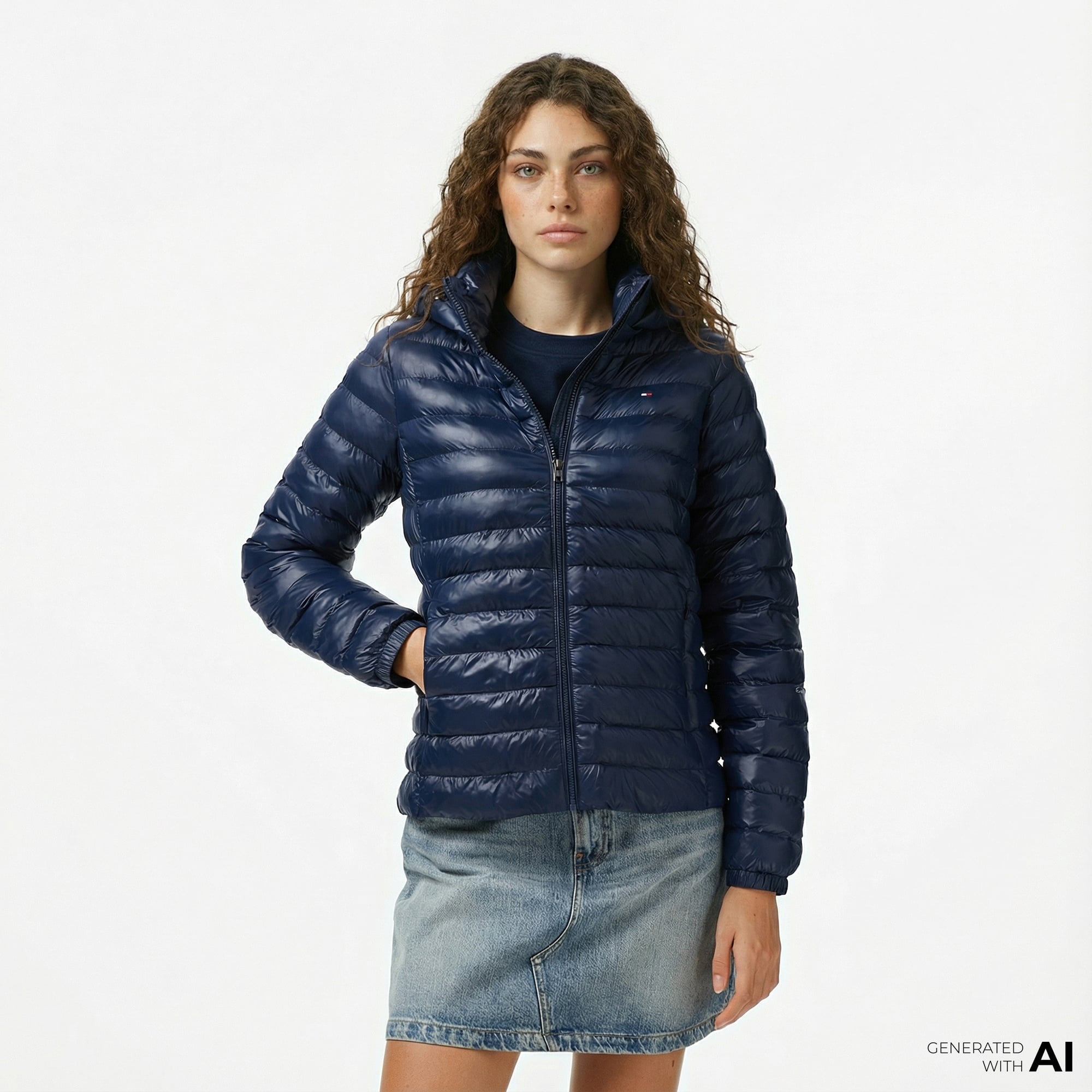 Tommy Hilfiger Padded Slim Kadın Puffer Lacivert Mont