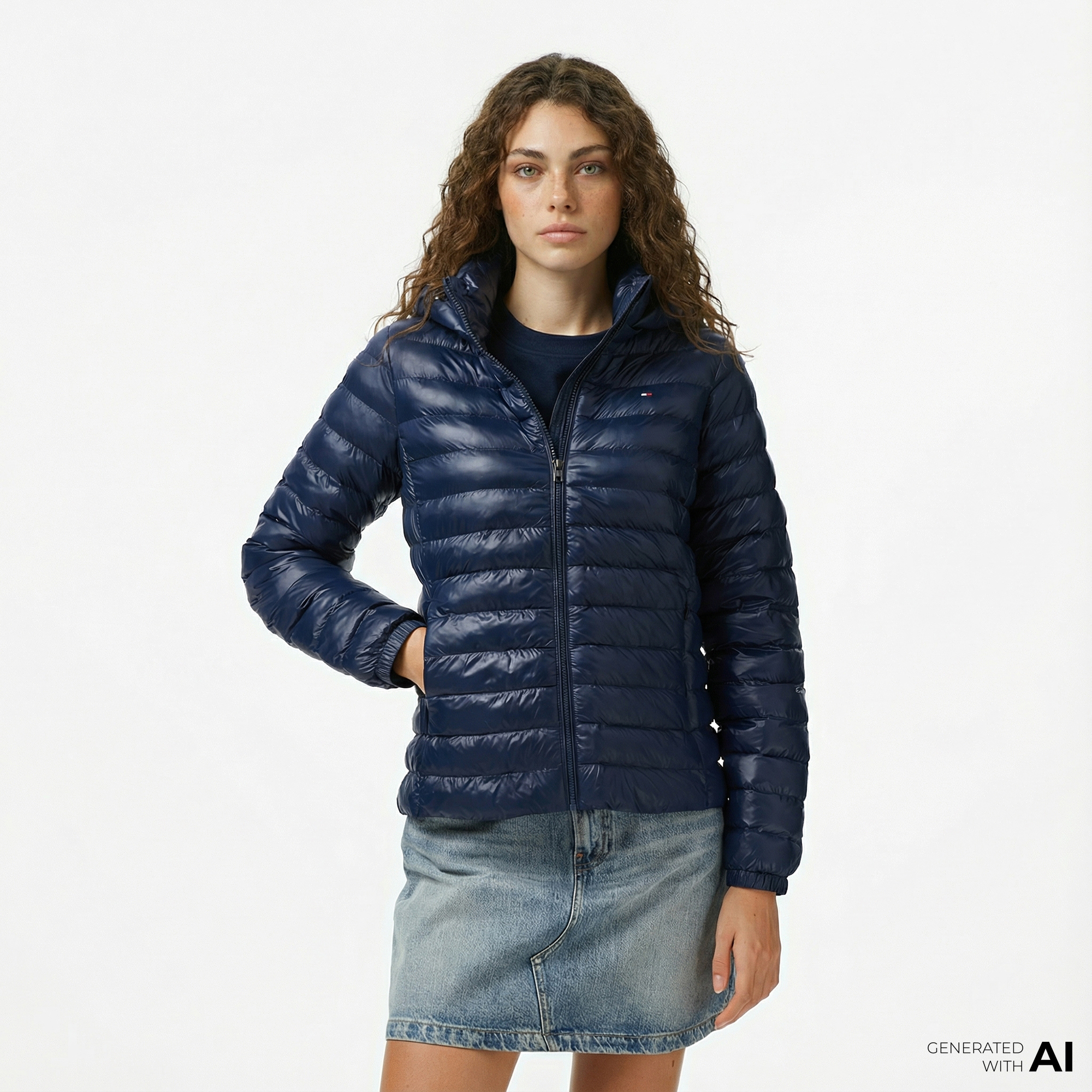  Tommy Hilfiger Padded Slim Kadın Puffer Lacivert Mont