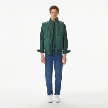  Lacoste Erkek Dik Yaka Koyu Yeşil Yelek