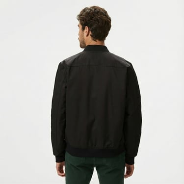 Lacoste Erkek Dik Yaka Siyah Bomber Ceket