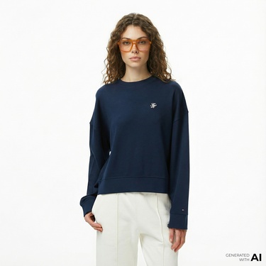  Tommy Hilfiger Script Pique Kadın Lacivert Hoodie