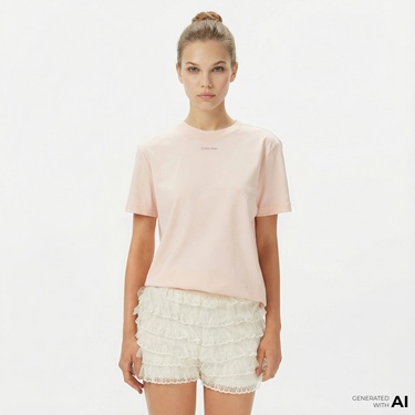  Calvin Klein Classic Logo Kadın Pembe T-Shirt