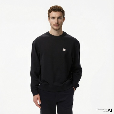  Calvin Klein Terry Badge Erkek Siyah Sweatshirt