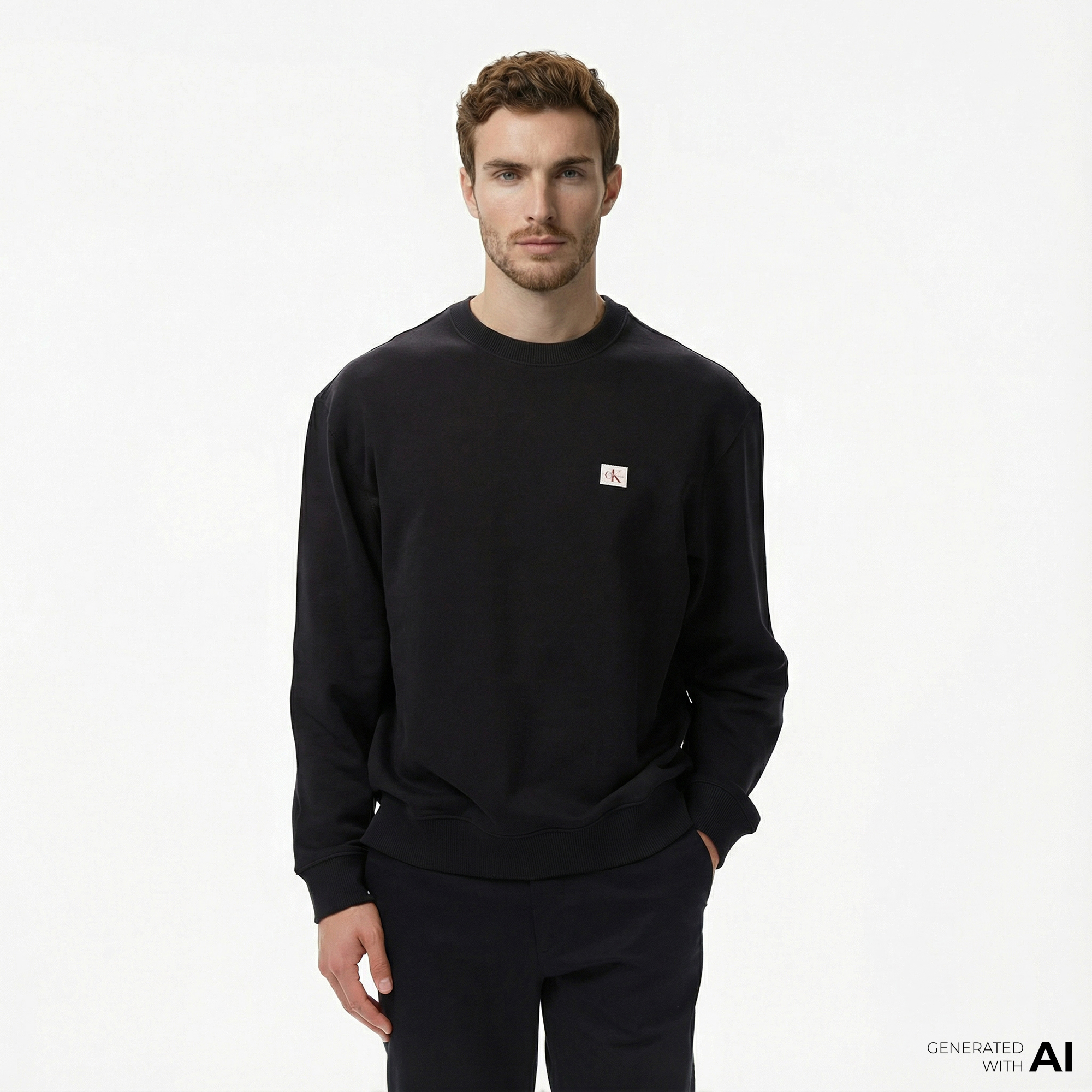  Calvin Klein Terry Badge Erkek Siyah Sweatshirt