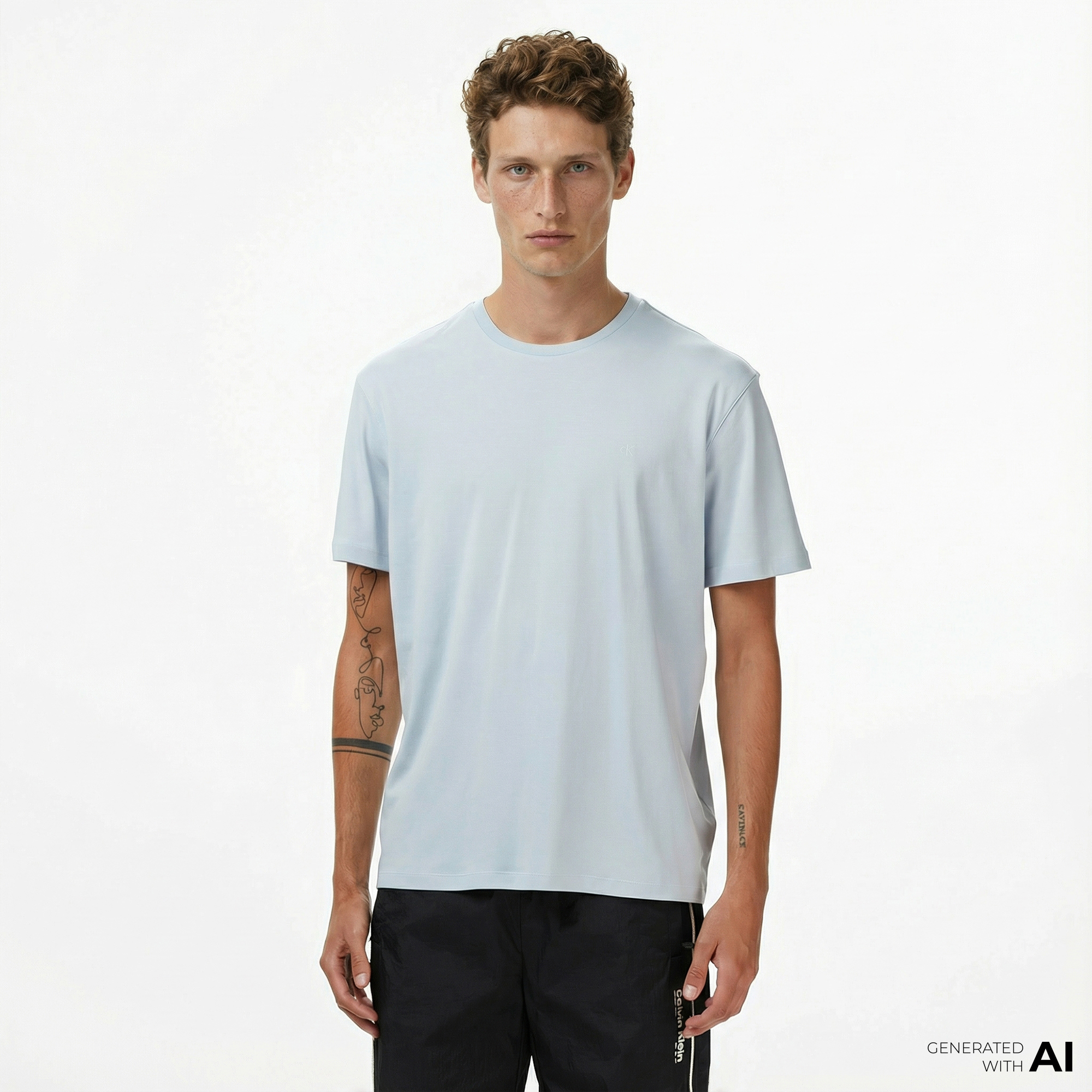  Calvin Klein Supima Chest Crewneck Erkek Mavi T-Shirt