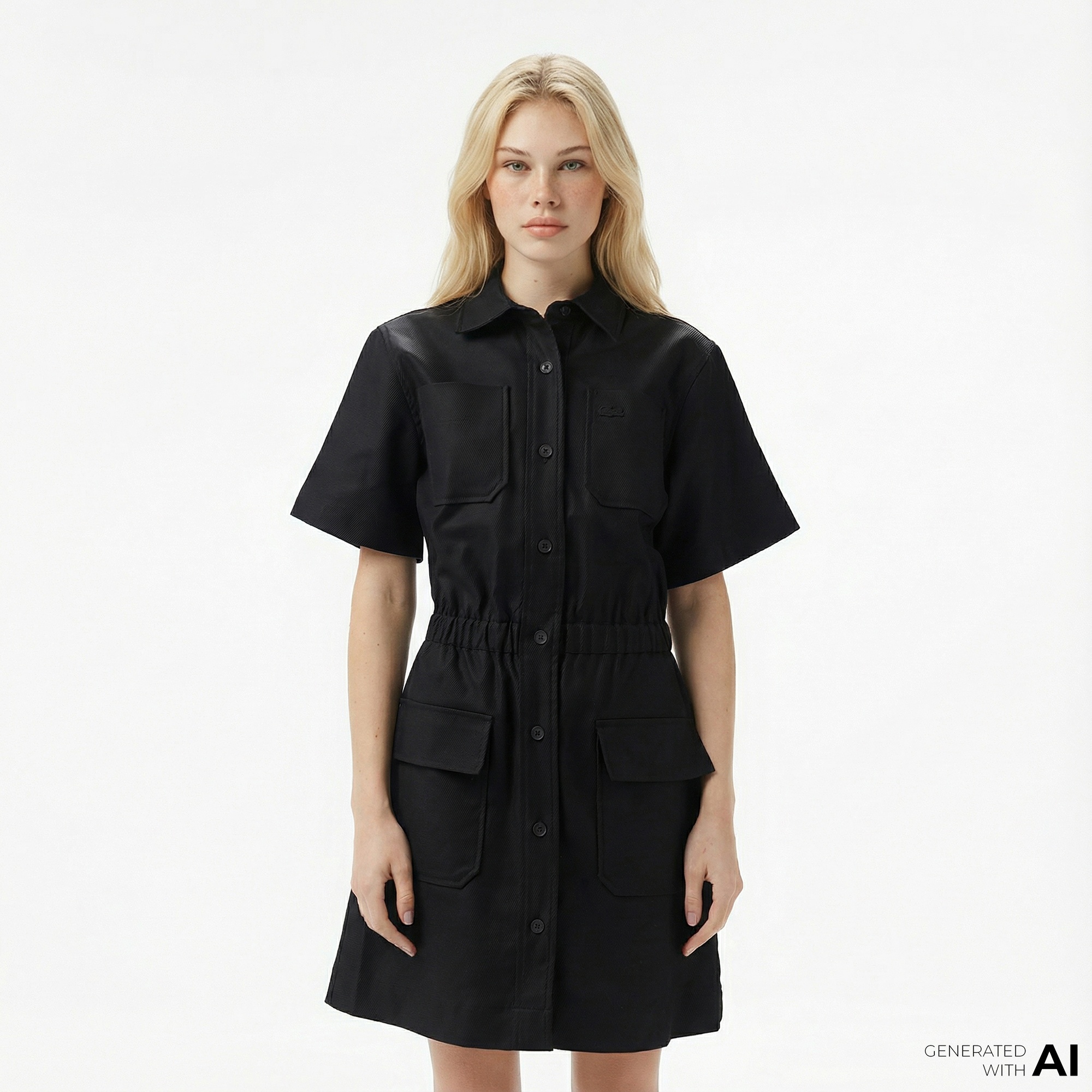 Lacoste Kadın Classic Fit Kısa Kollu Siyah Elbise