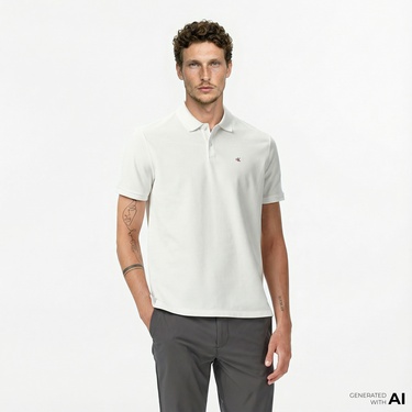  Calvin Klein Casual Pique Classic Erkek Beyaz Polo