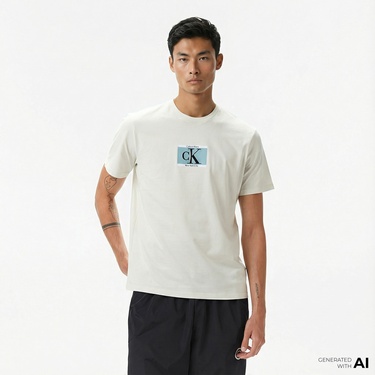  Calvin Klein Box Tape Graphic Erkek Beyaz T-Shirt