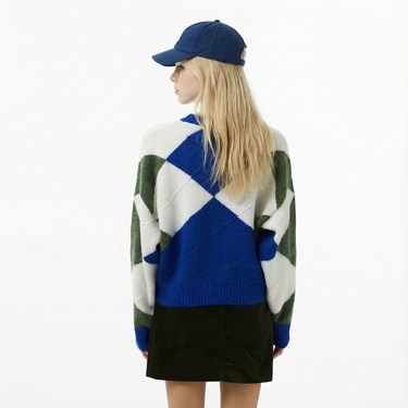  Tommy Hilfiger Alpaca Blend Argyle Kadın Mavi Kazak