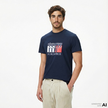  Tommy Hilfiger Twist Slim Flag Erkek Lacivert T-Shirt