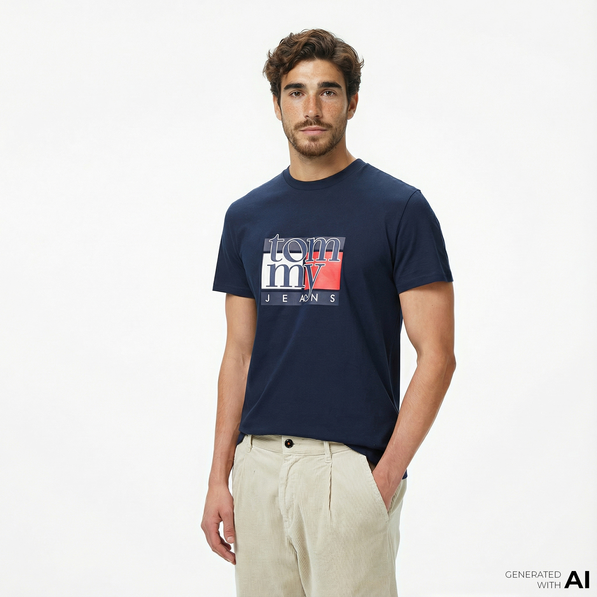  Tommy Hilfiger Twist Slim Flag Erkek Lacivert T-Shirt