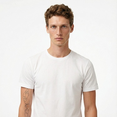  Tommy Hilfiger Mercerised Cotton Erkek Beyaz T-Shirt