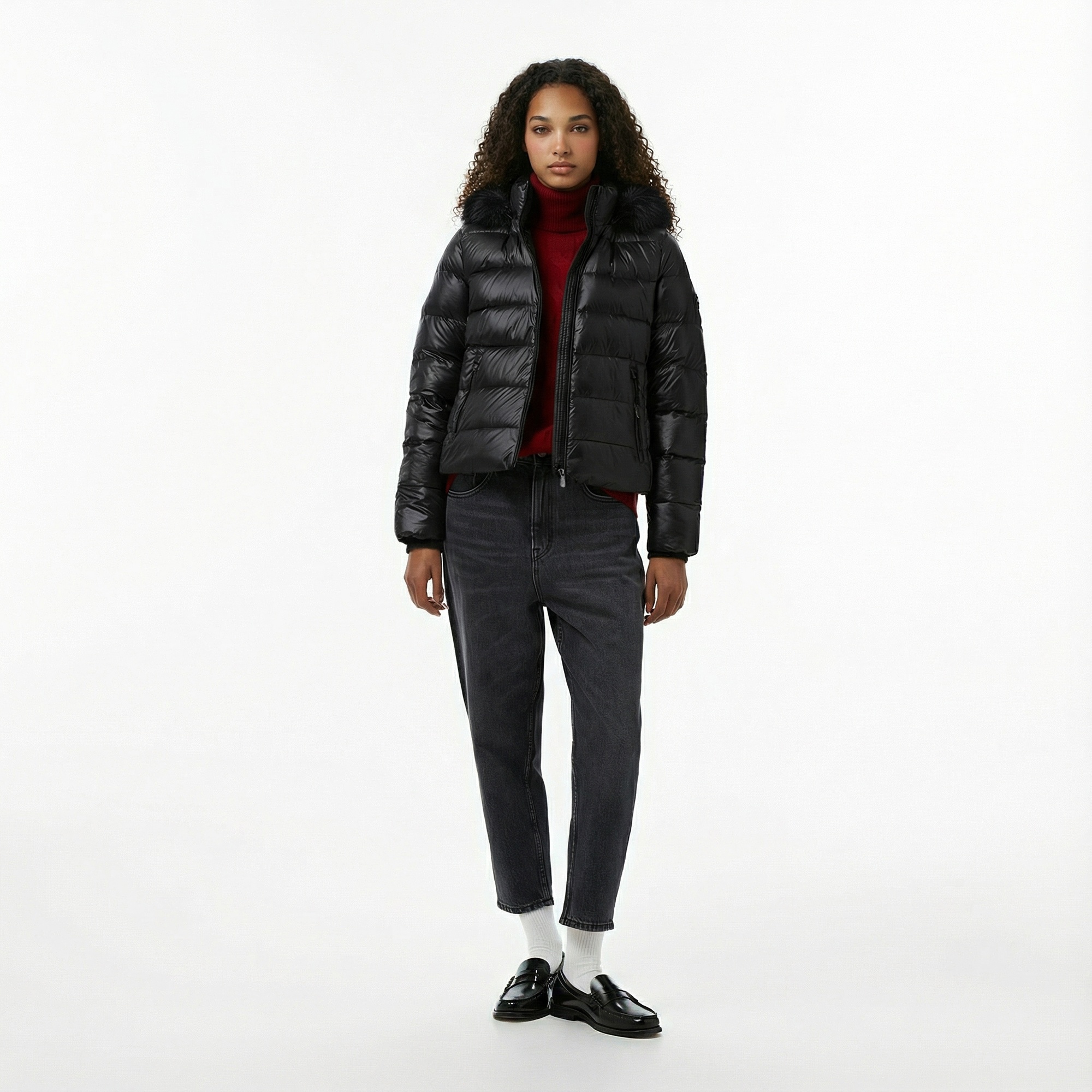 Tommy Hilfiger Gloss Down Slim Kadın Siyah Puffer Mont