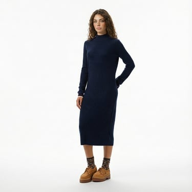  Tommy Hilfiger Wool Cash Cable Kadın Mavi Elbise