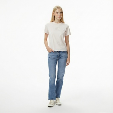  Calvin Klein Classic Foil Monologo Kadın Beyaz T-Shirt