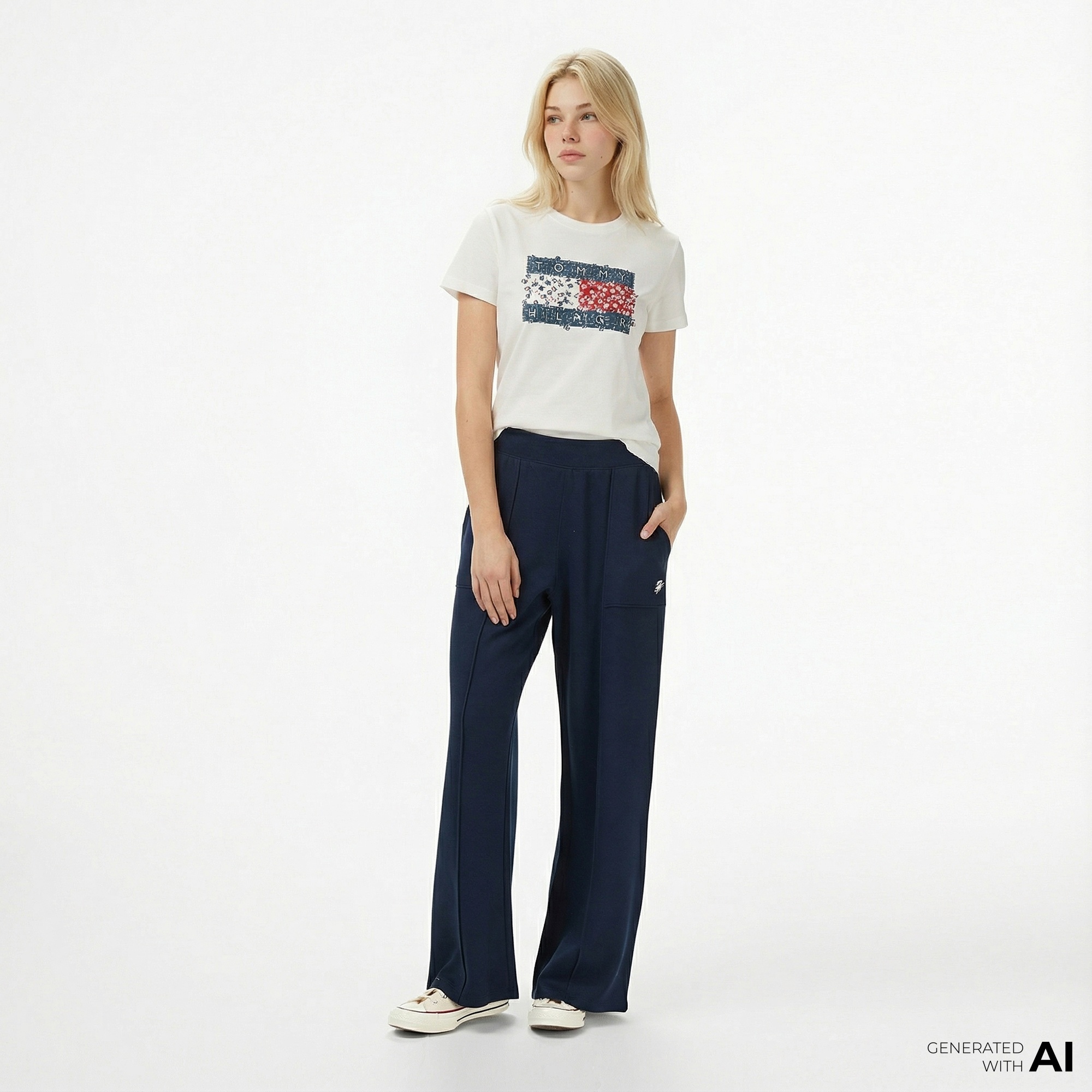 Tommy Hilfiger Script Straing Pique Kadın Lacivert Eşofman Altı