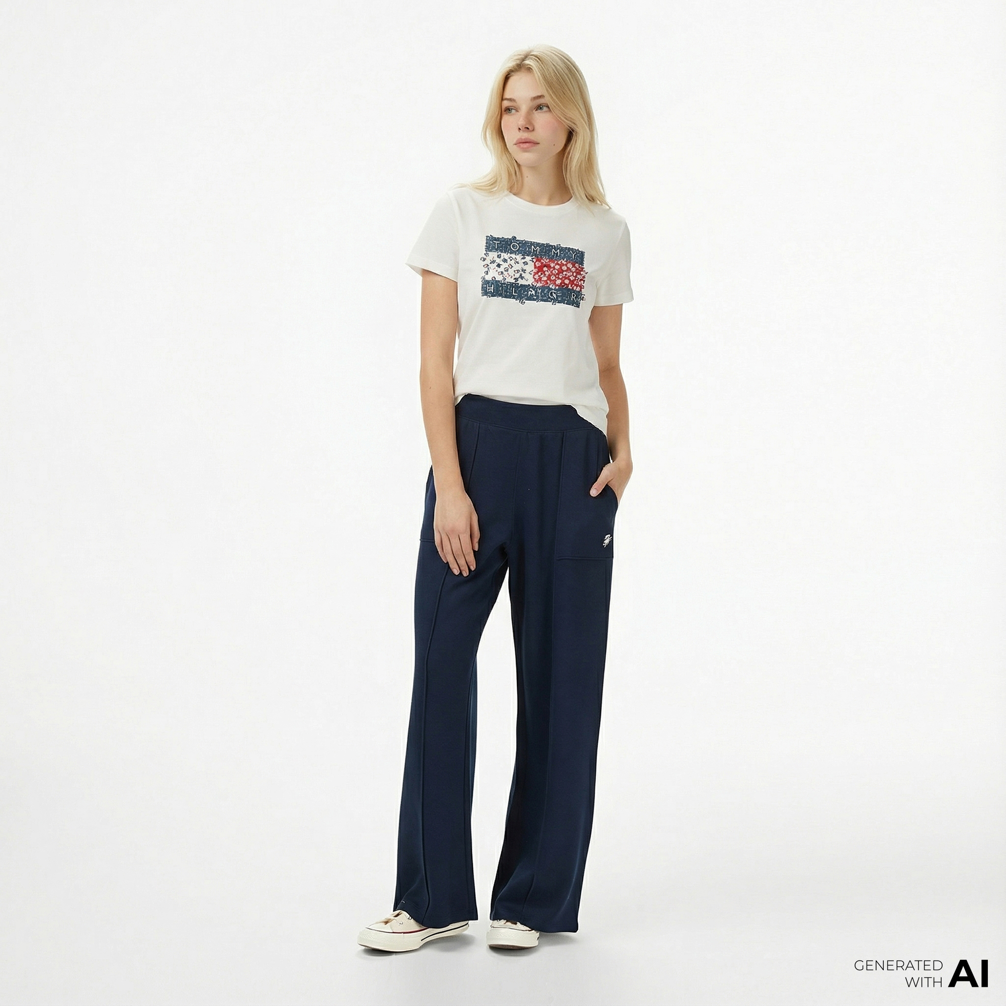  Tommy Hilfiger Script Straing Pique Kadın Lacivert Eşofman Altı