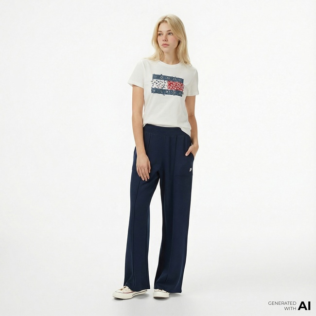  Tommy Hilfiger Script Straing Pique Kadın Lacivert Eşofman Altı