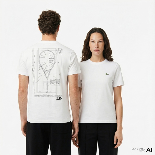  Lacoste x Rolex Paris Unisex Regular Fit Bisiklet Yaka Beyaz T-Shirt