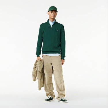  Lacoste Erkek Regular Fit Yarım Fermuarlı Koyu Yeşil Kazak