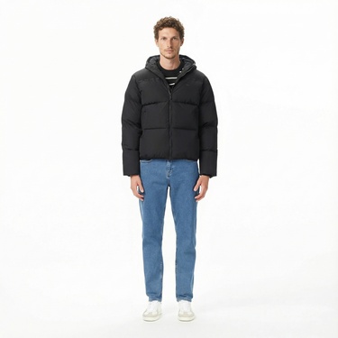  Lacoste Erkek Kapüşonlu Siyah Mont