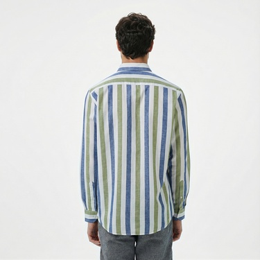  Nautica Erkek Yeşil Classic Fit Çizgili Gömlek