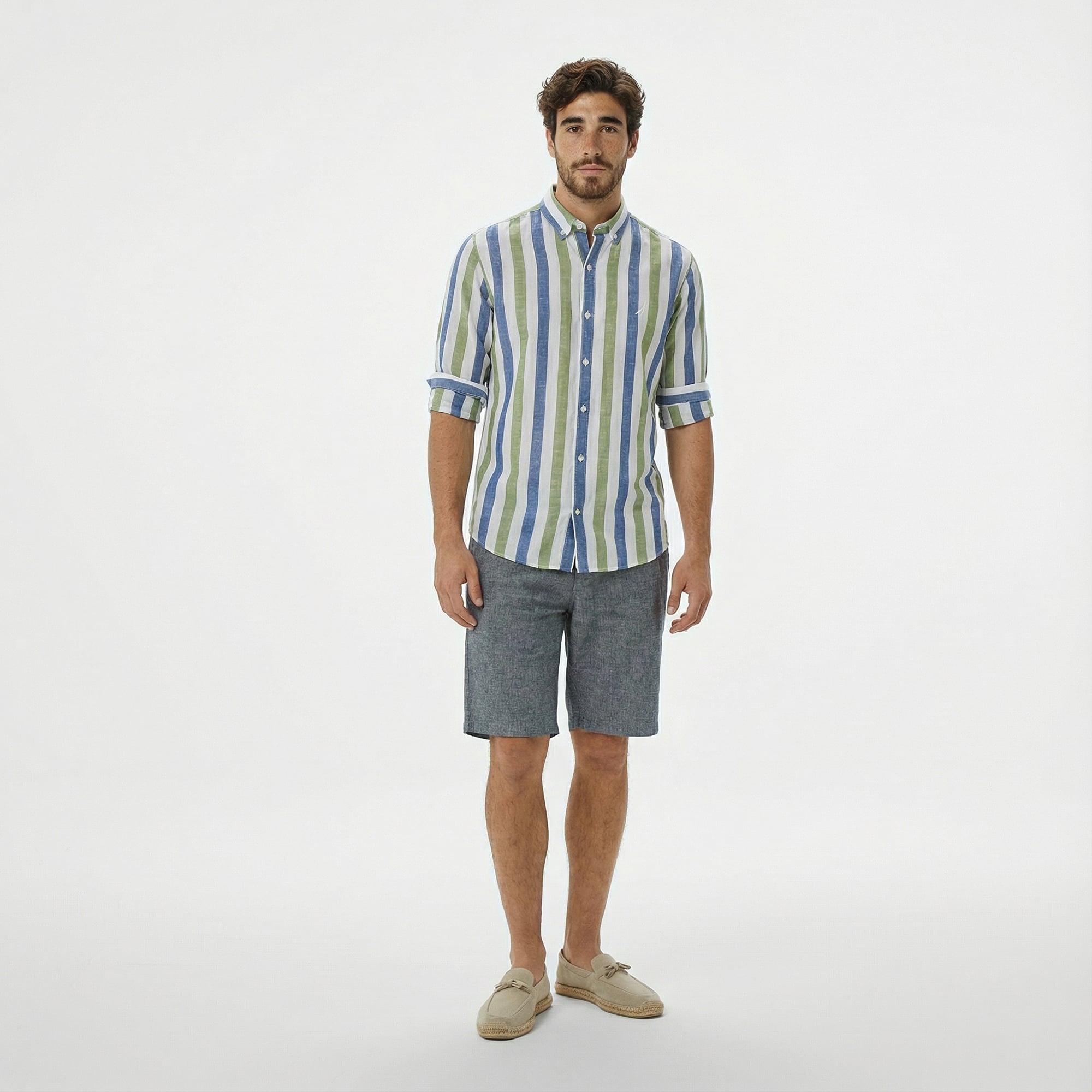  Nautica Erkek Yeşil Classic Fit Çizgili Gömlek