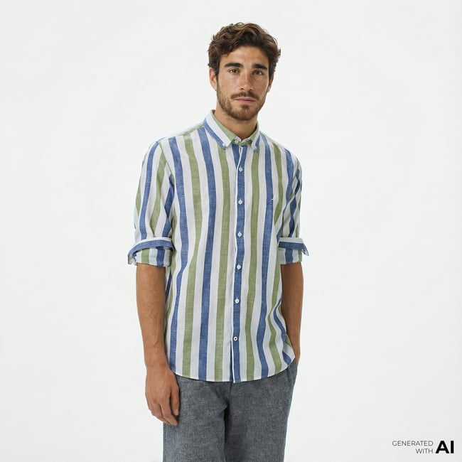  Nautica Erkek Yeşil Classic Fit Çizgili Gömlek