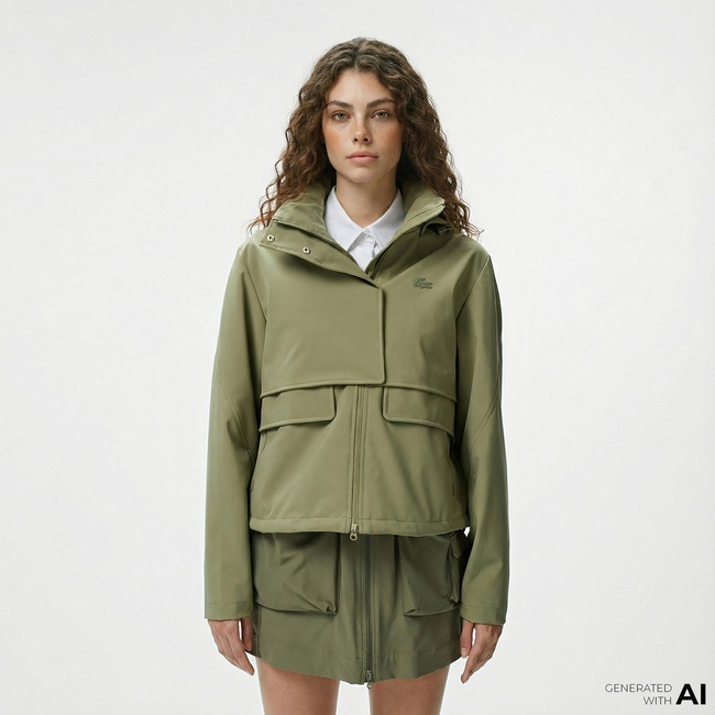  Lacoste Kadın Relaxed Fit Kapüşonlu Yeşil Yağmurluk