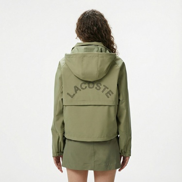 Lacoste Kadın Relaxed Fit Kapüşonlu Yeşil Yağmurluk