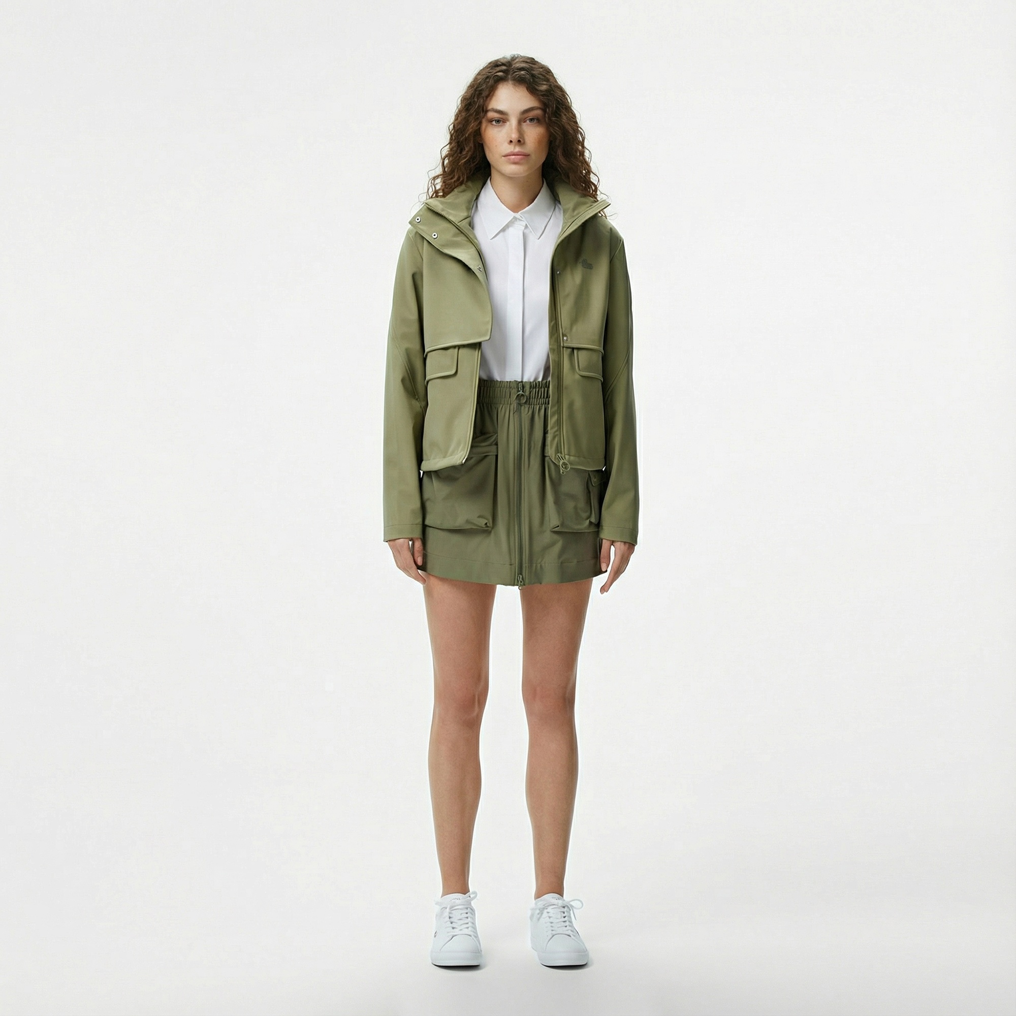 Lacoste Kadın Relaxed Fit Kapüşonlu Yeşil Yağmurluk