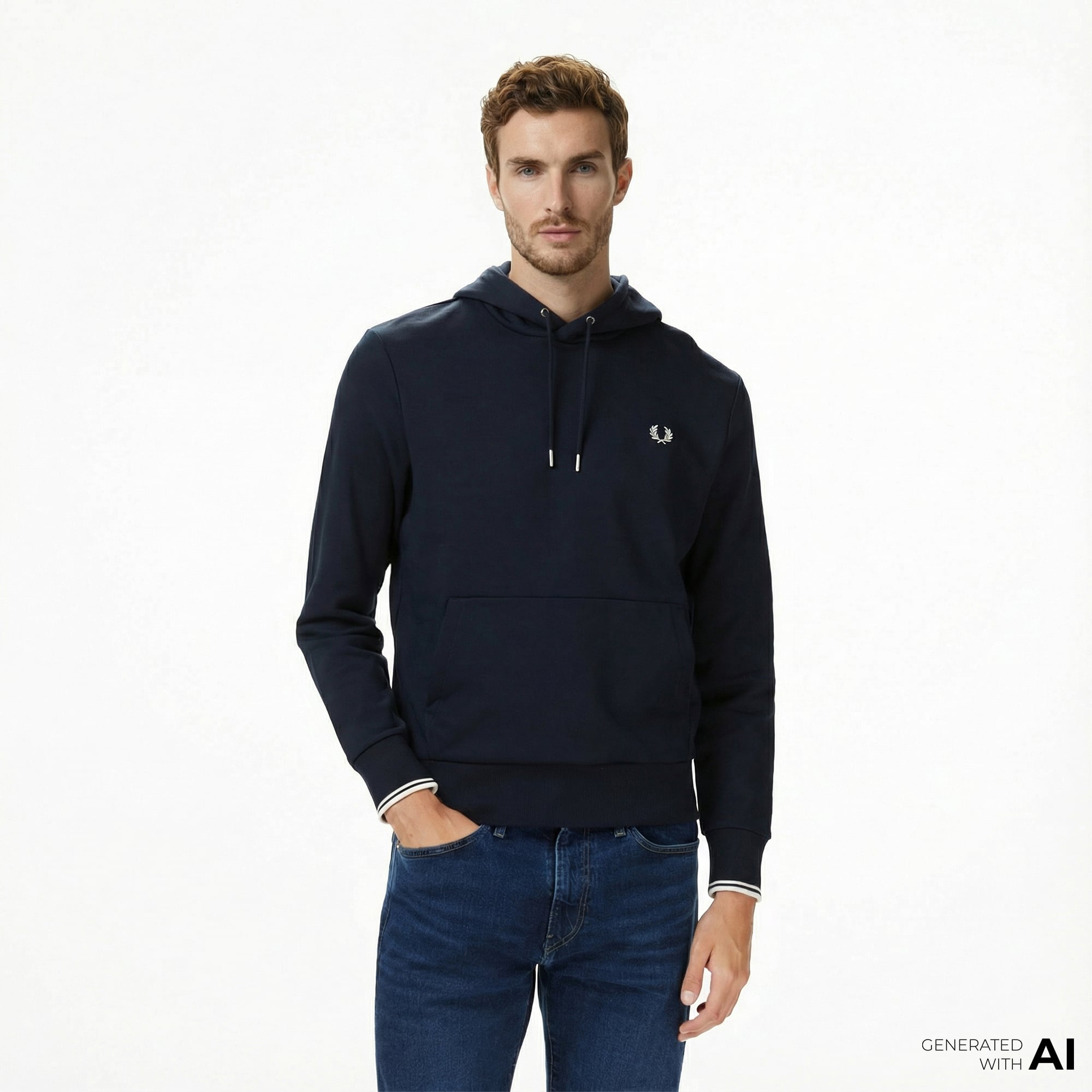  Fred Perry Tipped Hooded Erkek Lacivert Sweatshirt