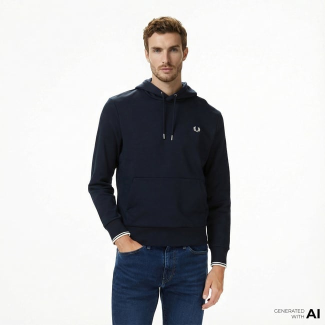  Fred Perry Tipped Hooded Erkek Lacivert Sweatshirt