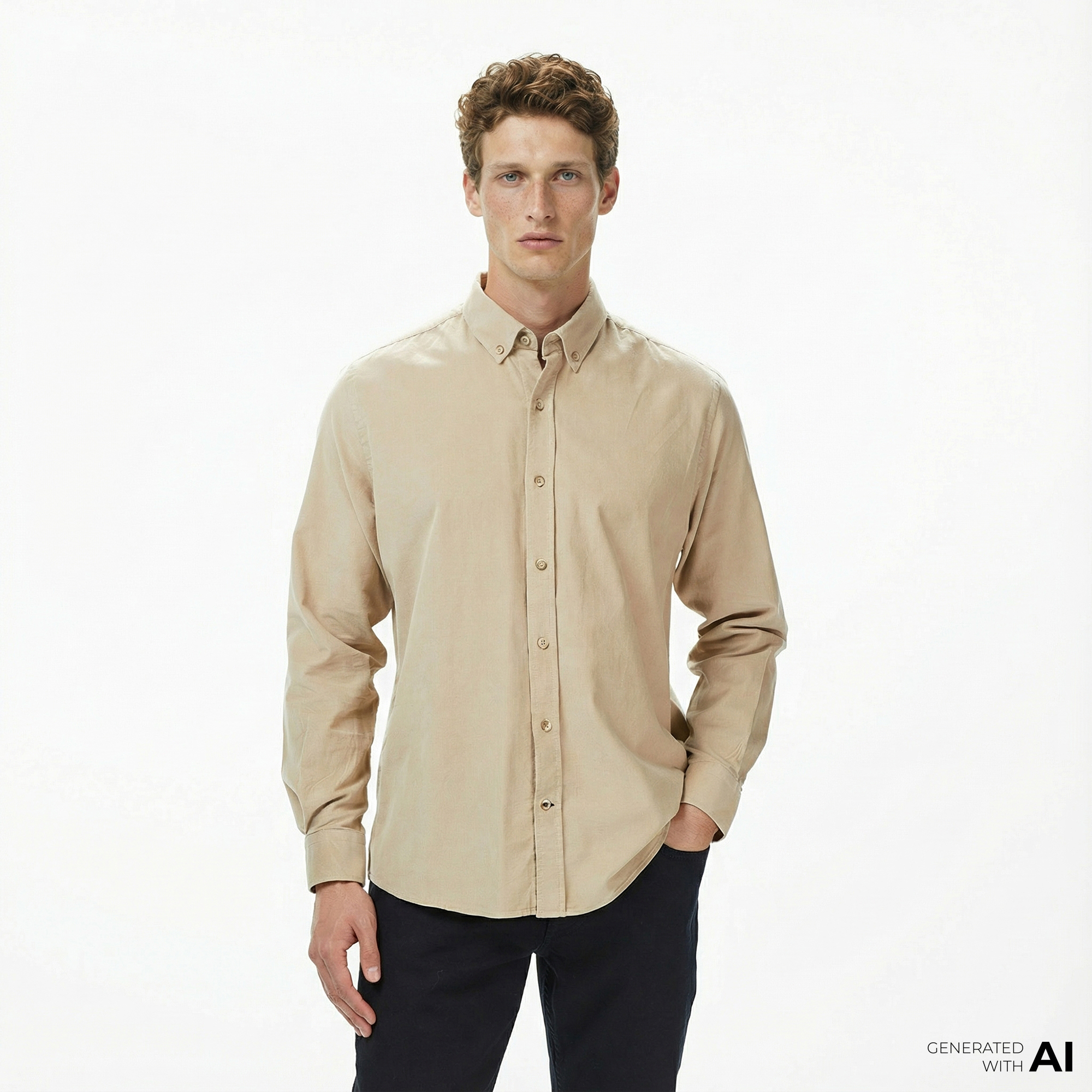  Nautica Erkek Bej Classic Fit Gömlek