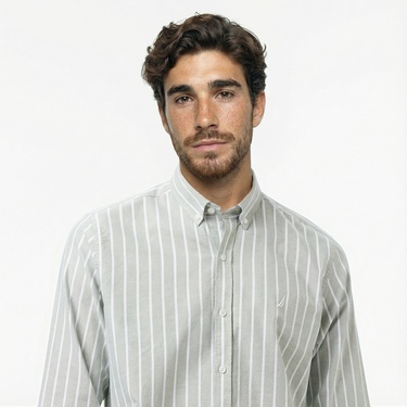  Nautica Erkek Yeşil Classic Fit Çizgili Gömlek