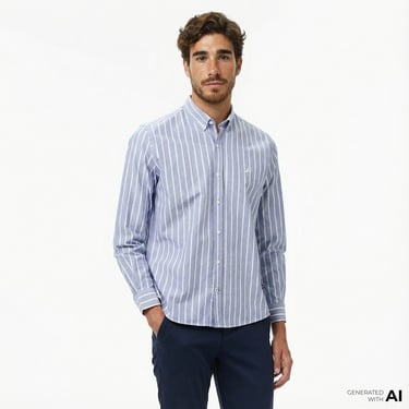  Nautica Erkek Lacivert Classic Fit Çizgili Gömlek