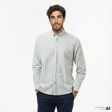  Nautica Erkek Yeşil Classic Fit Çizgili Gömlek