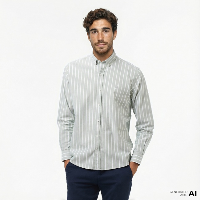  Nautica Erkek Yeşil Classic Fit Çizgili Gömlek