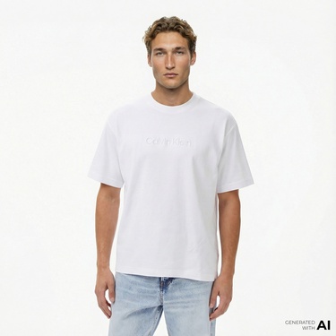  Calvin Klein Fashion Logo Erkek Beyaz T-Shirt