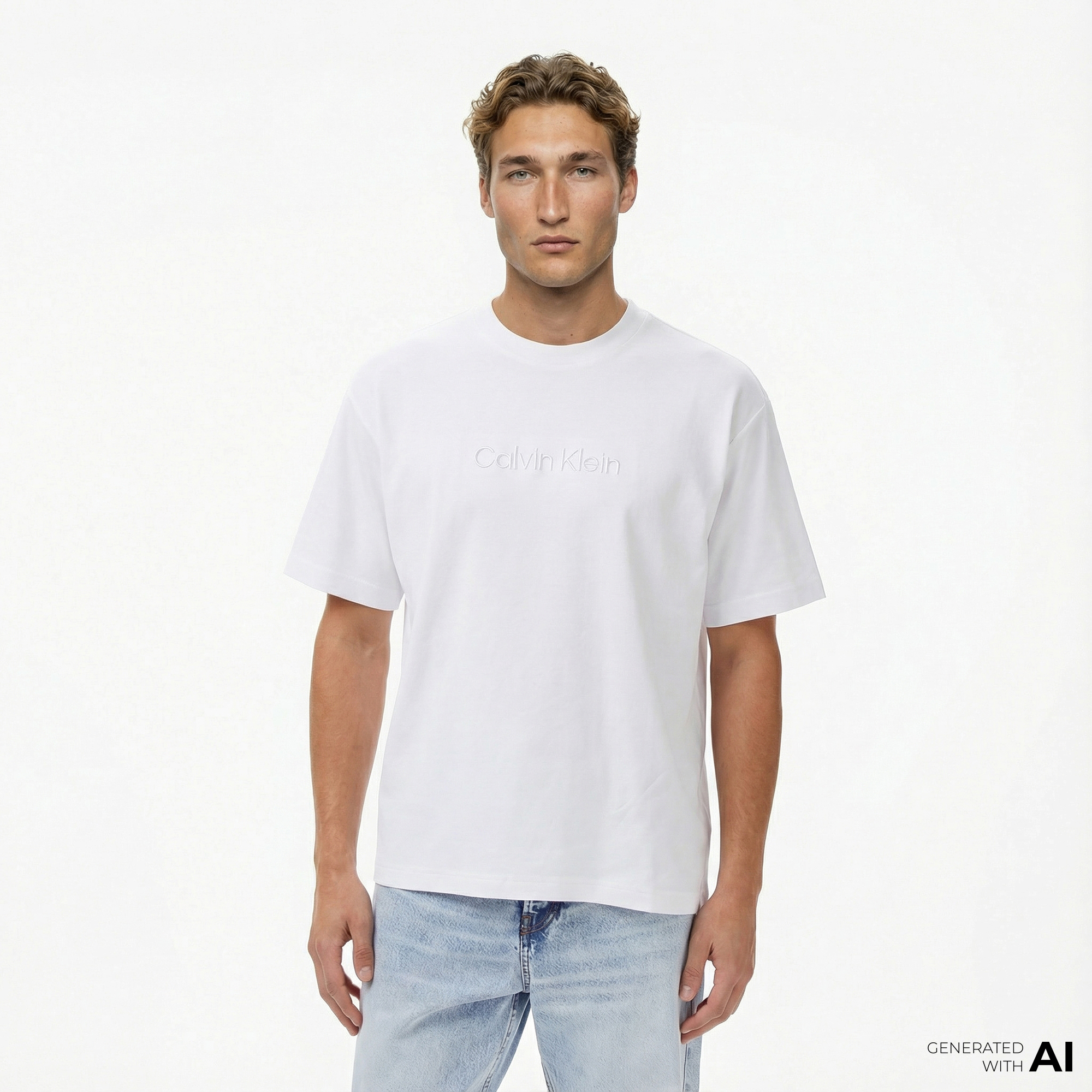  Calvin Klein Fashion Logo Erkek Beyaz T-Shirt