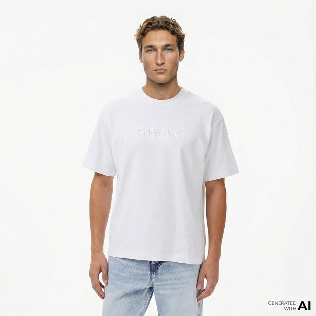  Calvin Klein Fashion Logo Erkek Beyaz T-Shirt
