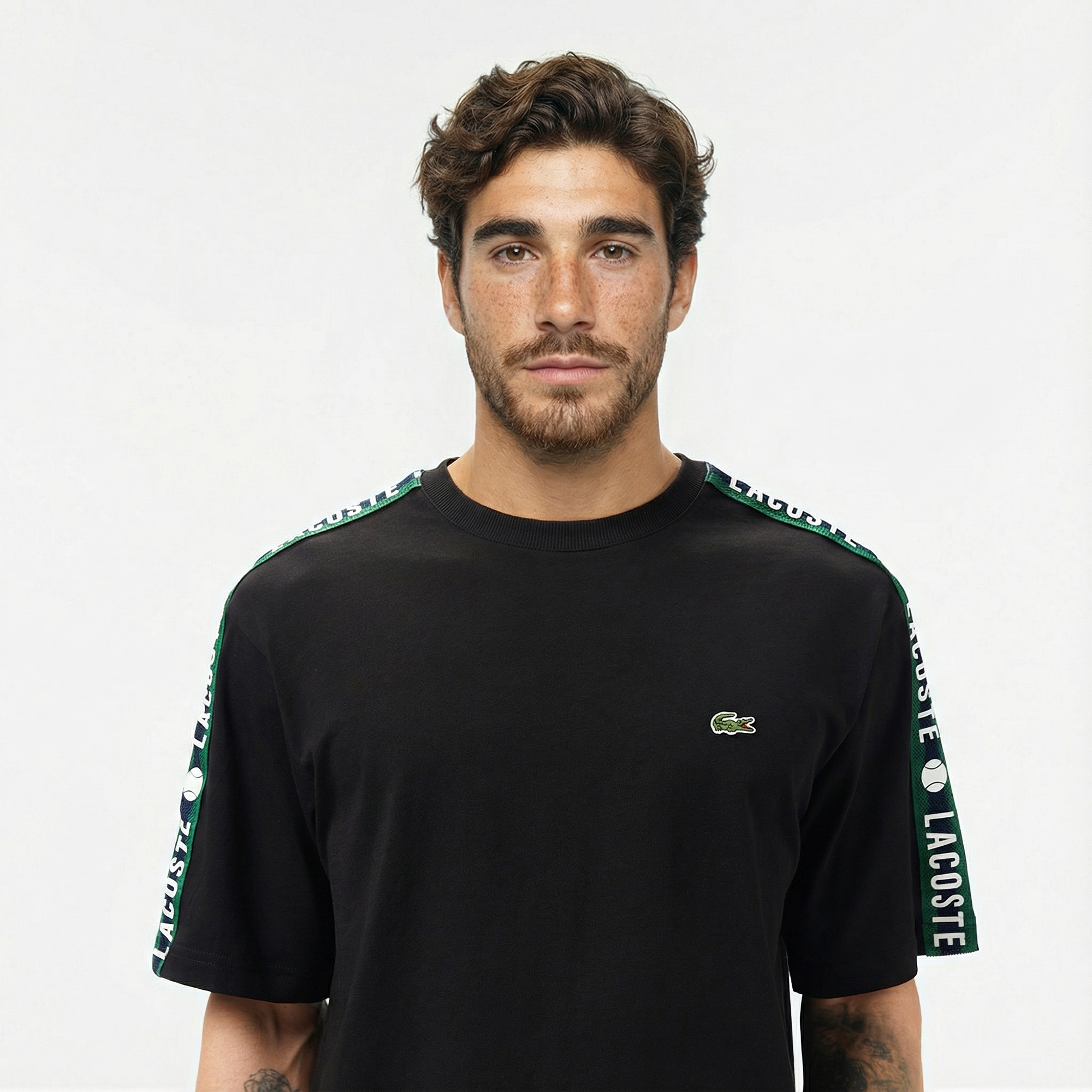Lacoste Erkek Relaxed Fit Bisiklet Yaka Baskılı Siyah T-Shirt