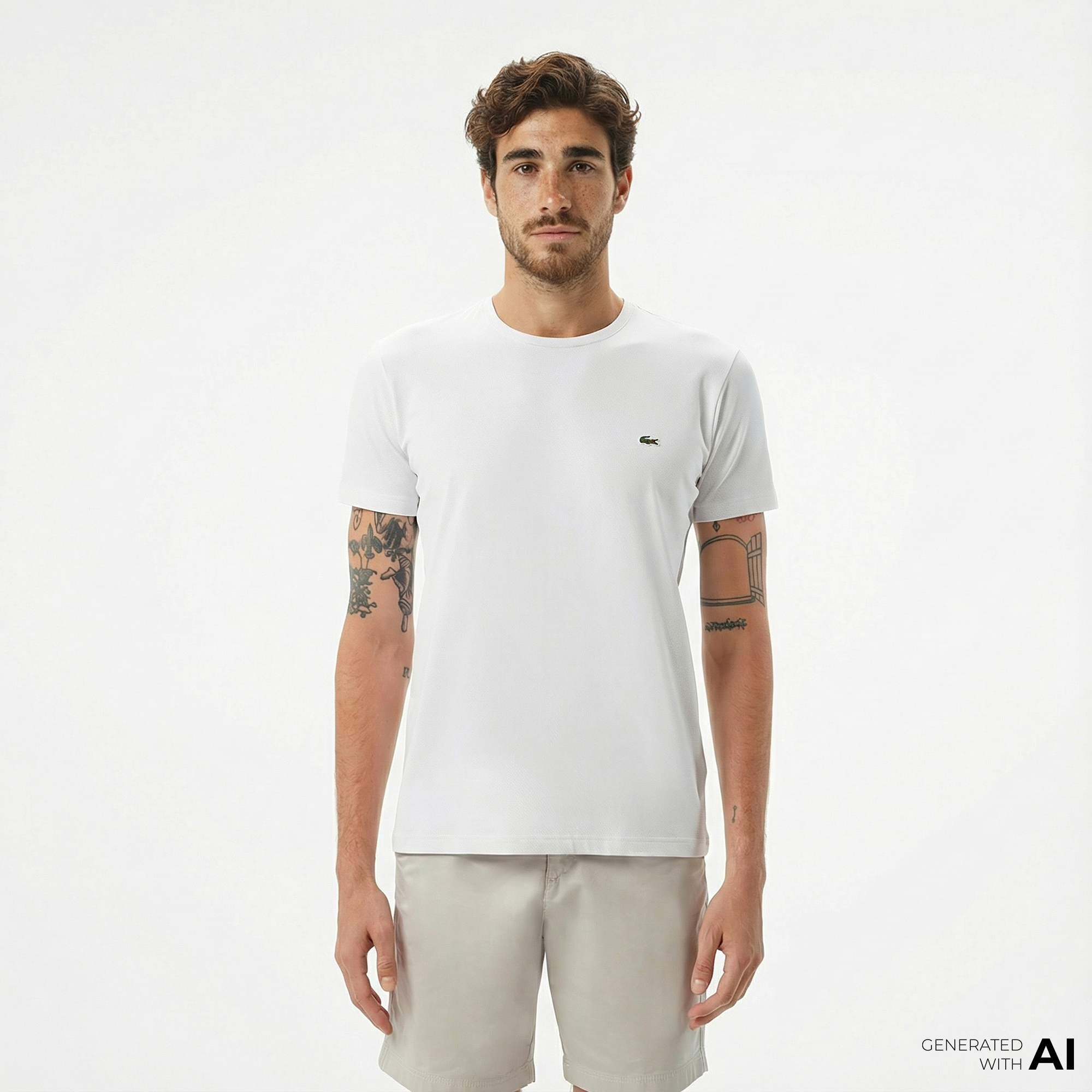  Lacoste Erkek Slim Fit Bisiklet Yaka Beyaz T-Shirt
