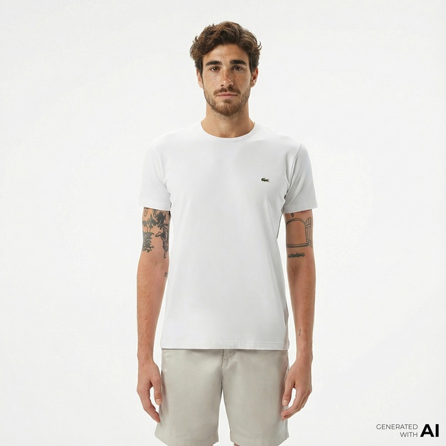  Lacoste Erkek Slim Fit Bisiklet Yaka Beyaz T-Shirt