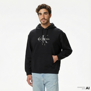  Calvin Klein Monologo Terry Erkek Siyah Sweatshirt