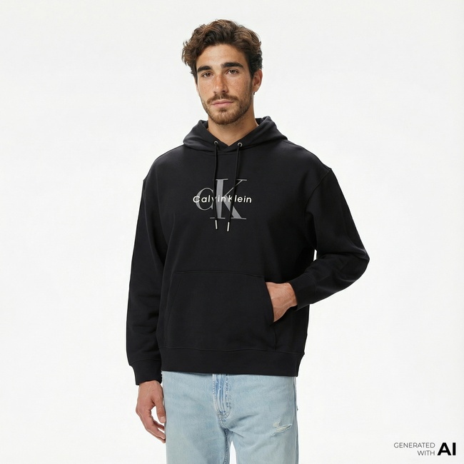  Calvin Klein Monologo Terry Erkek Siyah Sweatshirt