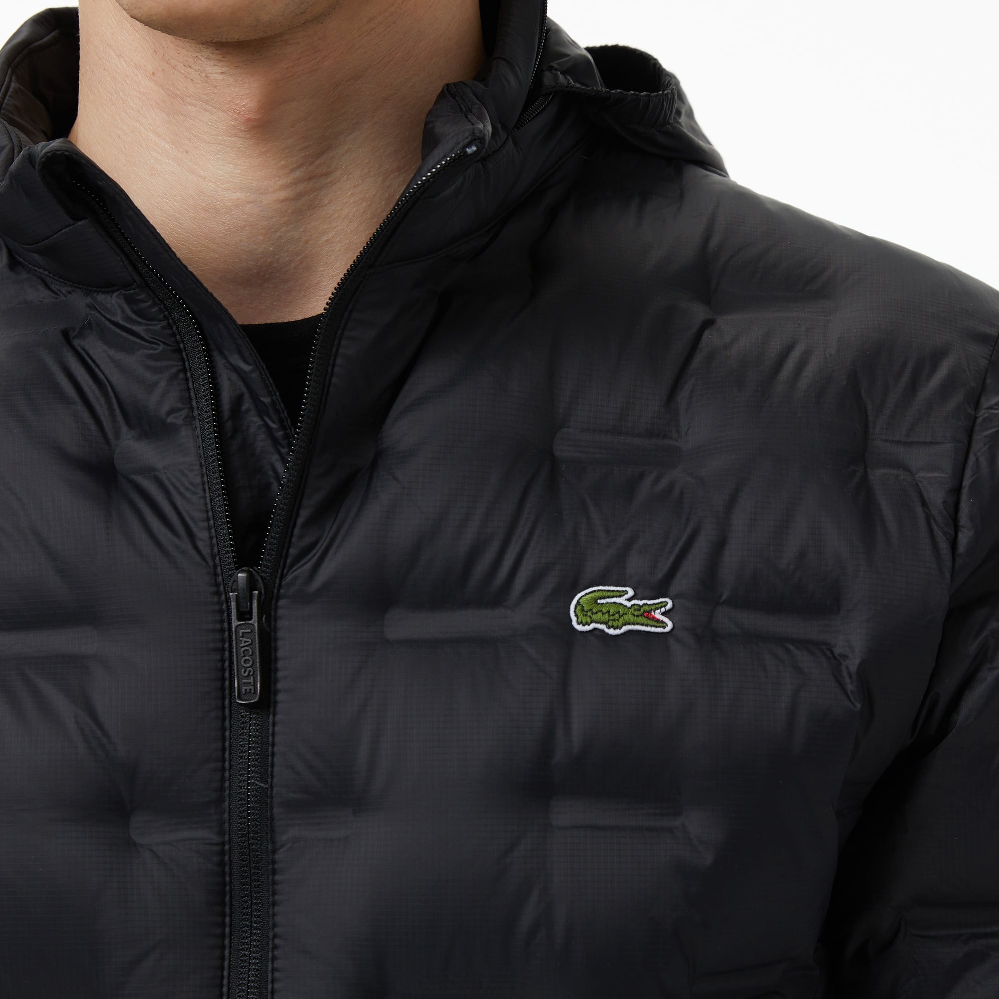 Lacoste Erkek Dik Yaka Kapitone Siyah Mont